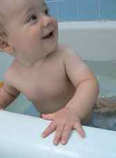 natural baby in bathtub